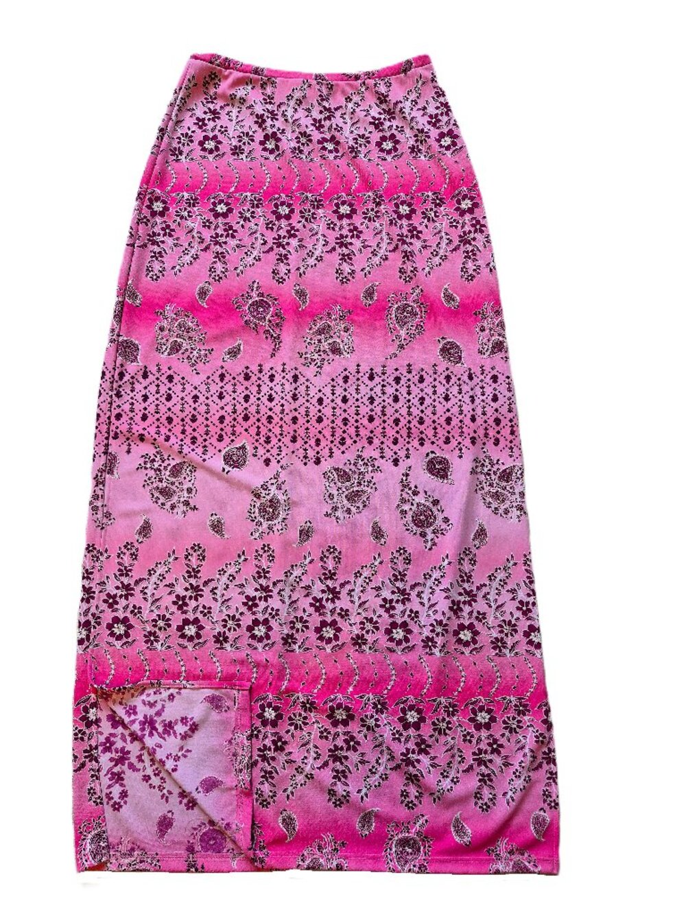 VTG 90s Necessary Objects Pink Ombre Floral Maxi Skirt Y2K Boho Fairy Slits Sz S
